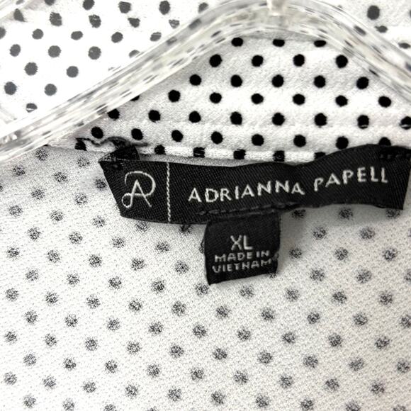 Adrianna Papell Wms XL White Black Dot Sleeveless Button Up Tie Front Blouse - Picture 3 of 10